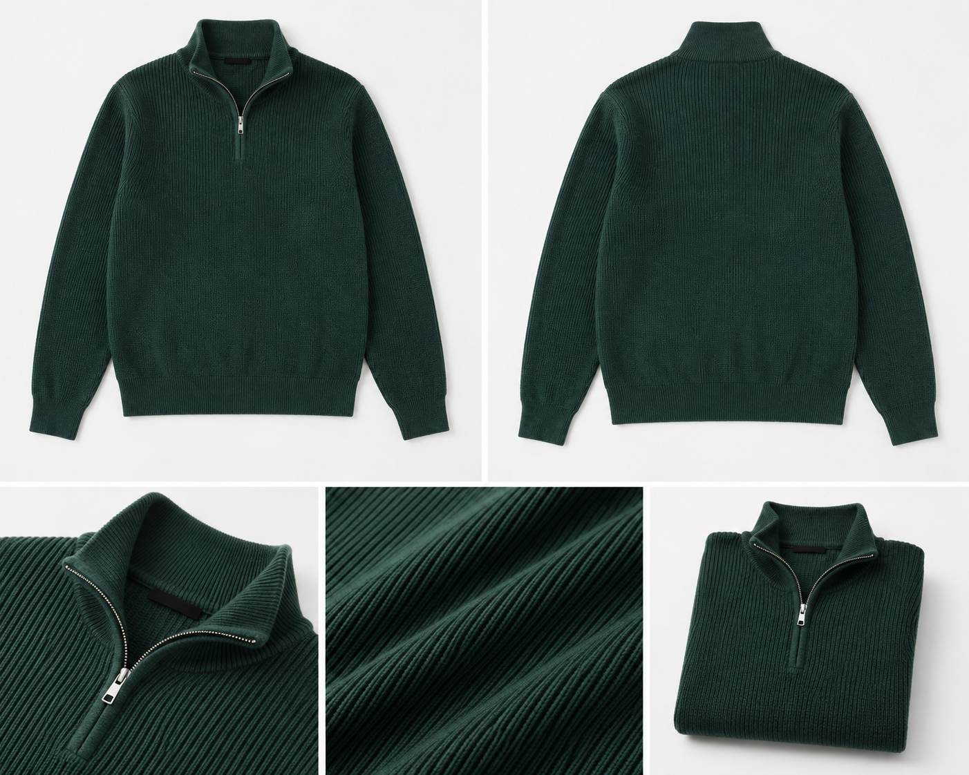 Ribbed Quarter-Zip Sweater — Forest Green