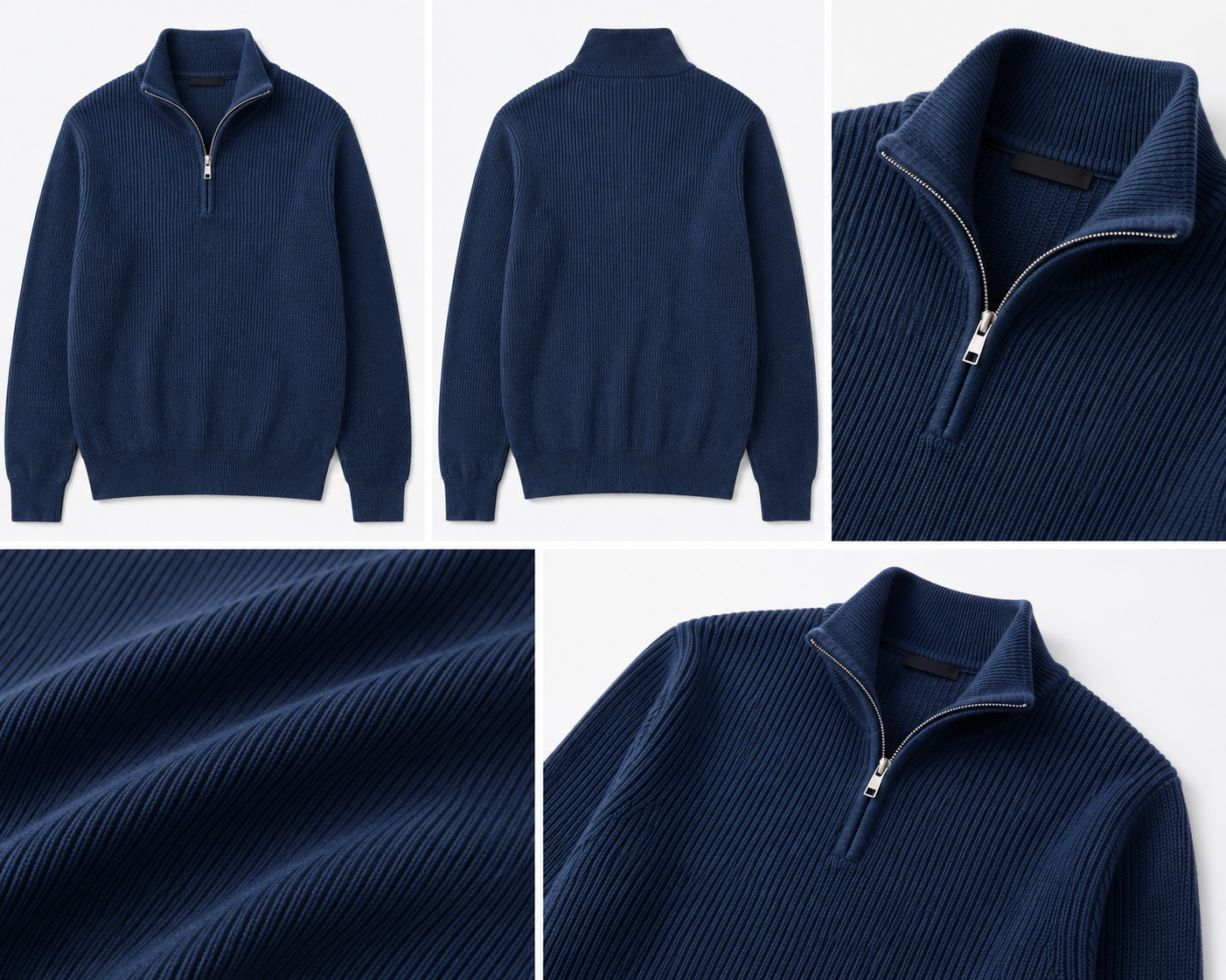 Ribbed Quarter-Zip Sweater — Forest Green